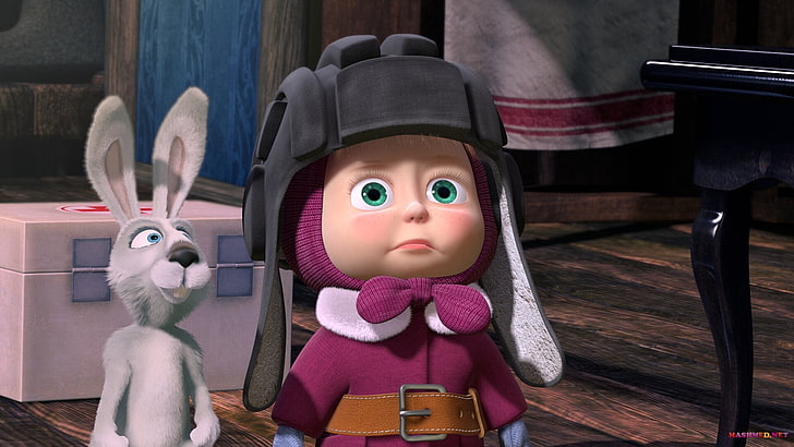 personaje de conejito gris, dibujos animados, conejo, Masha, Fondo de pantalla HD