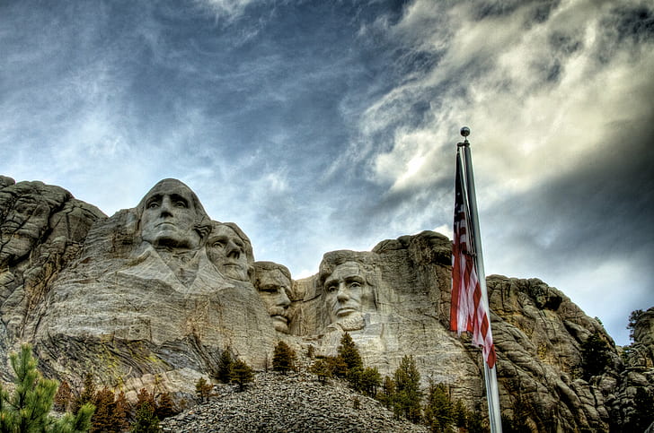 foto landmark Gunung Rushmore, Founding Fathers, landmark, Gunung Rushmore, foto, HDR, dakota selatan, epik, matahari terbenam, bendera Amerika, perawakan, awan, patriotisme, patriotik, kanon 7d, kanon 7d, gunung, alam, batu - Objek, langit, Wallpaper HD