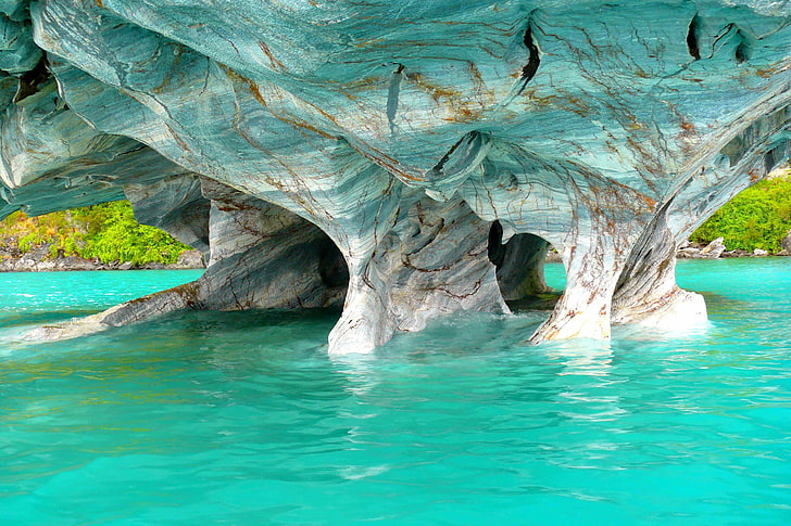 Marble caves, ocean, Chile, 4k, HD wallpaper