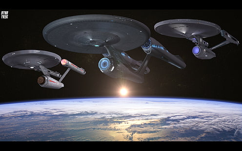 Star Trek, USS Enterprise (pesawat ruang angkasa), luar angkasa, Bumi, Wallpaper HD HD wallpaper