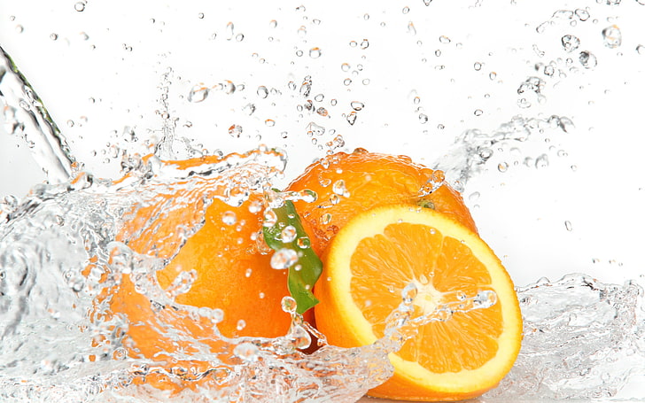 Frutas naranjas y salpicaduras de agua, fruta naranja, naturaleza, comida, agua, naranja, fruta, splash, Fondo de pantalla HD