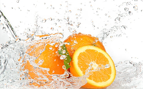Orange Fruits And Splashing Water, orange fruit, Nature, Food, water, orange, fruit, splash, HD wallpaper HD wallpaper