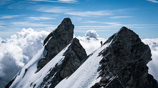 Formas de relevo montanhosas, montanha, cadeia de montanhas, cume, céu, pico, nuvem, montanhismo, maciço, Alpes, cimeira, cenário de montagem, alpinista, Forma de relevo glacial, HD papel de parede HD wallpaper