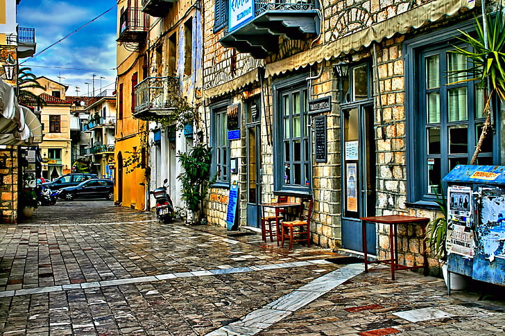 Нафплион, Гърция, изглед към улица, град, улица, градско, HD тапет