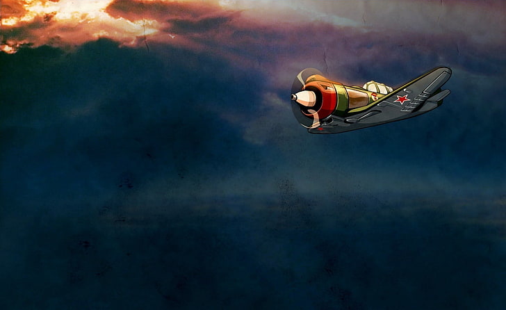 ilustrasi pesawat abu-abu dan oranye, karya seni, pesawat terbang, Wallpaper HD
