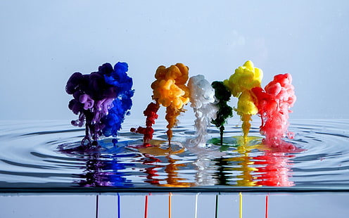 bombas de fumaça de cores variadas, tinta, água, líquido, HD papel de parede HD wallpaper