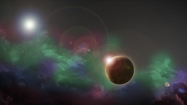 fondo de pantalla digital planeta marrón, espacio, nebulosa, planeta, espacio profundo, arte espacial, arte digital, Fondo de pantalla HD