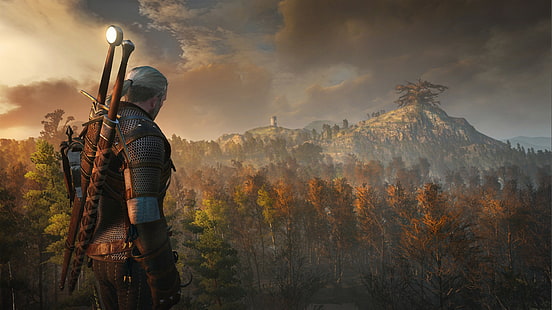 pria yang mengenakan pakaian digital wallpaper abu-abu, The Witcher, Geralt of Rivia, The Witcher 3: Wild Hunt, video game, Wallpaper HD HD wallpaper