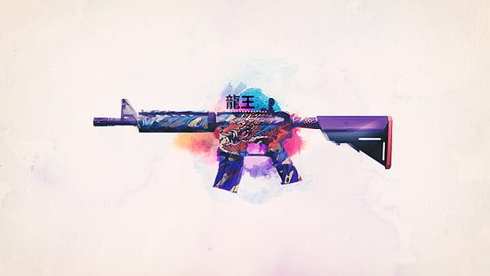 Фиолетовая иллюстрация M4A1, Counter-Strike: Global Offensive, M4A4, HD обои HD wallpaper