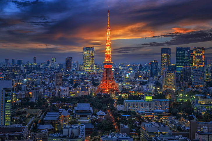 طوكيو ، برج طوكيو ، المدينة ، اليابان، خلفية HD