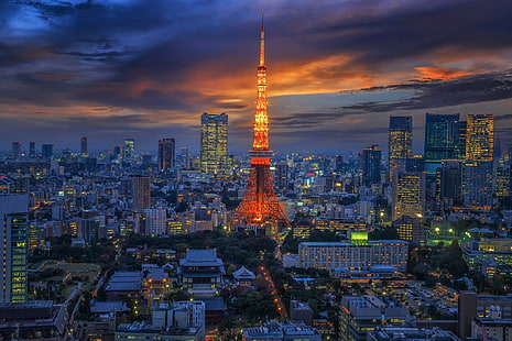طوكيو ، برج طوكيو ، المدينة ، اليابان، خلفية HD HD wallpaper
