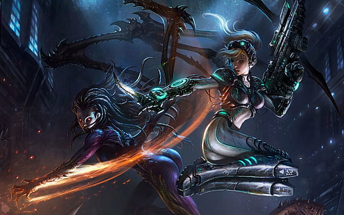 Deux personnages de dessins animés féminins, Nova, Kerrigan, StarCraft 2 Le cœur de l'essaim, Nova contre Kerrigan, Fond d'écran HD HD wallpaper