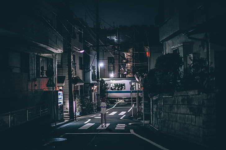 jalan, Jepang, lampu, malam, gelap, perkotaan, Wallpaper HD