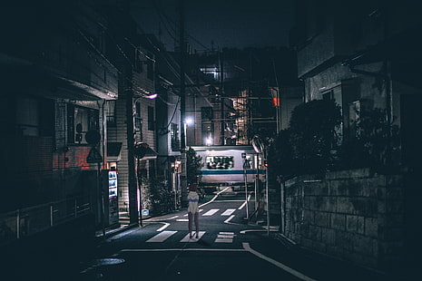 улица, Япония, огни, ночь, темно, городские, HD обои HD wallpaper