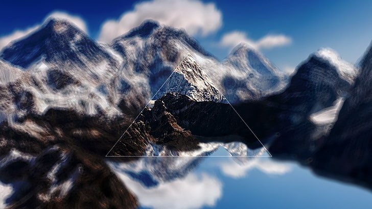 landscape, digital art, triangle, Mount Everest, Himalayas, mountains, HD wallpaper