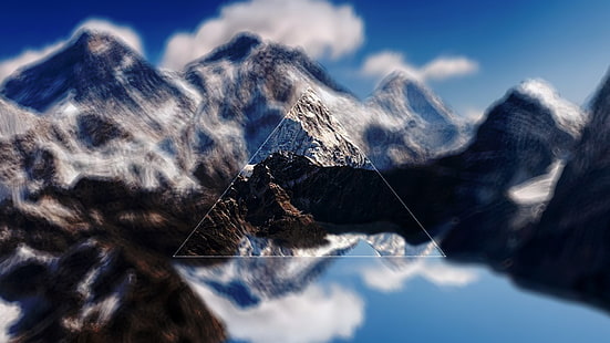 пейзаж, дигитално изкуство, триъгълник, връх Еверест, Хималаи, планини, HD тапет HD wallpaper