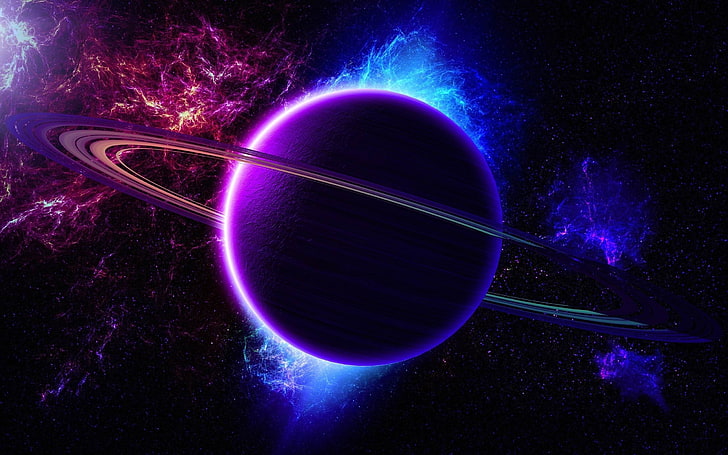 الملونة غالاكسي تصميم HD خلفيات ، الأرجواني والأزرق خلفية رقمية الكوكب، خلفية HD