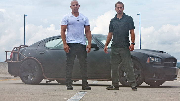 Vin Diesel dan Paul Walker, Paul Walker, Vin Diesel, Fast and Furious, Dodge Charger, film, Wallpaper HD