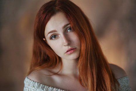 девушки, модель, Владислава Масько, рыжая, лицо, портрет, смотрит на зрителя, HD обои HD wallpaper