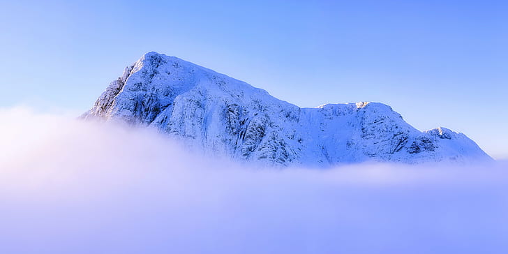 landscape photography of snowy mountain summit above clouds under clear sky during daytime, glencoe, scotland, glencoe, scotland, Buachaille Etive Mòr, Glencoe, Scotland, landscape photography, snowy mountain, mountain summit, clouds, daytime, West Highlands, Buachaille Etive Mor, Beinn a'Chrulaiste, Mountains, morning, mist, Temperature inversion, Dawn, Canon 6D, f/2, II, USM, mountain, snow, nature, winter, mountain Peak, landscape, outdoors, ice, scenics, blue, forest, european Alps, sky, cold - Temperature, HD wallpaper