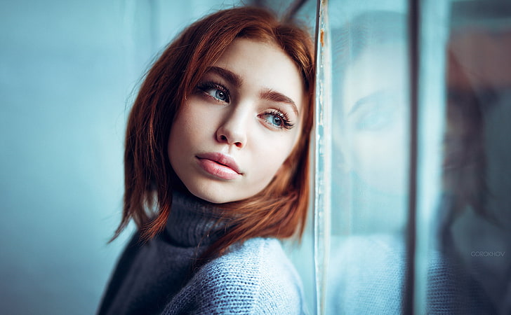 Ivan Gorokhov, berambut merah, wajah, wanita, 500px, Wallpaper HD