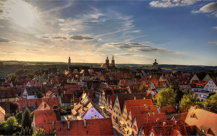 Rothenburg, alam, rothenburg, indah, bangunan, jerman, arsitektur, rumah, kota, awan, alam dan, Wallpaper HD