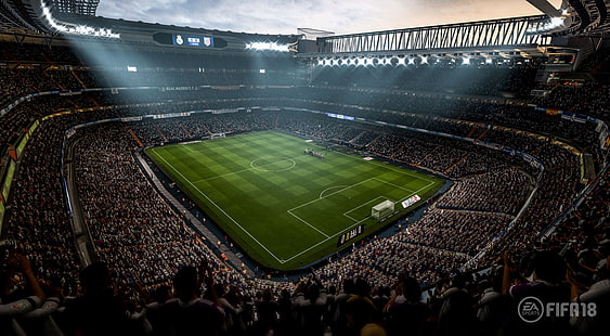 soccer field, sport, grass, stadium, crowd, soccer, Fifa, fans, arena, Fifa 18, HD wallpaper HD wallpaper