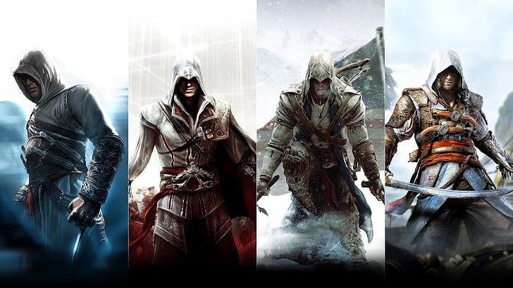 Pour Assassin's Creed, Edward Kenway, Altaïr Ibn-La'Ahad, Connor Kenway, collage, jeux vidéo, Fond d'écran HD