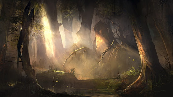 kahle Bäume Tapete, Fantasiekunst, Grafik, Wald, HD-Hintergrundbild HD wallpaper