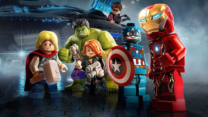 Lego, LEGO Marvel's Avengers, Black Widow, Captain America, Hulk, Iron Man, Marvel Comics, Thor, Sfondo HD