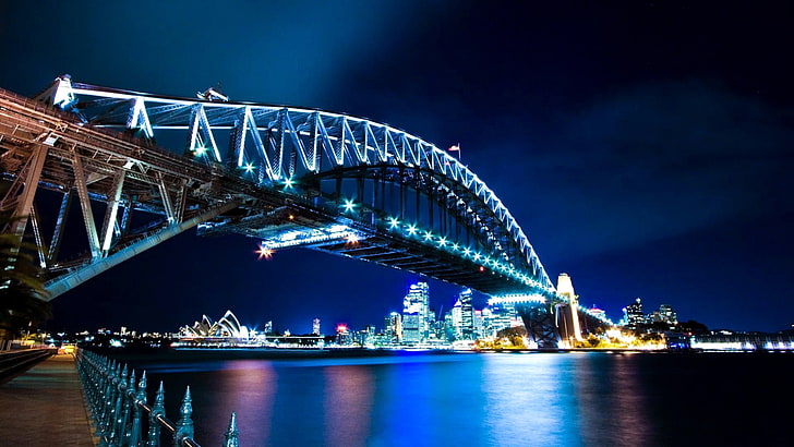 sydney harbour bridge, bridge, sydney harbour, night, sydney, australia, HD wallpaper