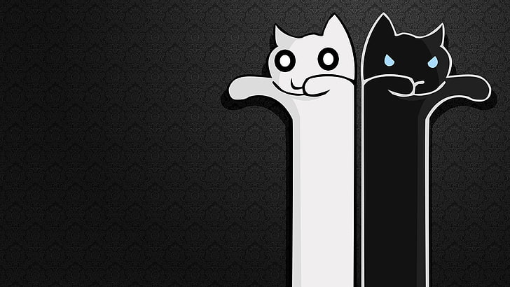 черно-белая кошка иллюстрация, минимализм, кошка, животные, произведение искусства, HD обои