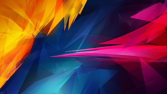 blue, yellow, and pink abstract wallpaper, digital art, abstract, blue, yellow, purple, geometry, shapes, pink, violet, orange, HD wallpaper HD wallpaper