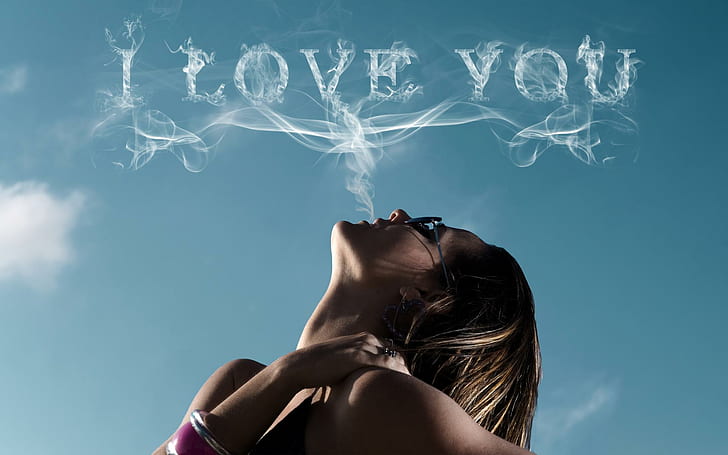 연기가 자욱한 사랑, 사랑, 소녀, 3d 및 초록, HD 배경 화면