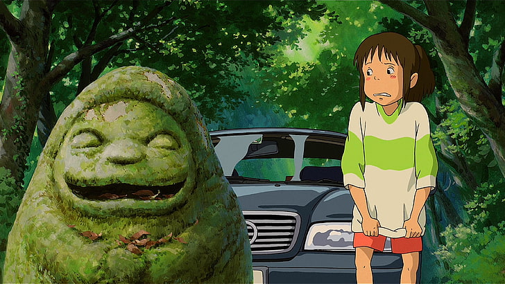 Gibli animierte Charakterillustration, Chihiro, Spirited Away, Studio Ghibli, grün, Anime, HD-Hintergrundbild