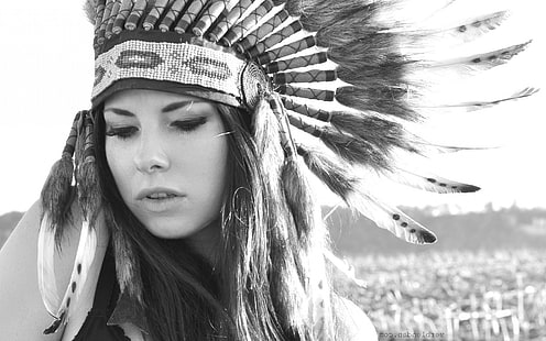 native americans monochrome headdress, HD wallpaper HD wallpaper