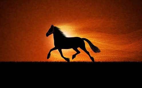 La silueta negra de un caballo corriendo, caballo, corriendo, negro, Fondo de pantalla HD HD wallpaper