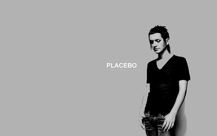 мужская черная футболка с круглым вырезом, плацебо, имя, мужчина, фон, футболка, HD обои