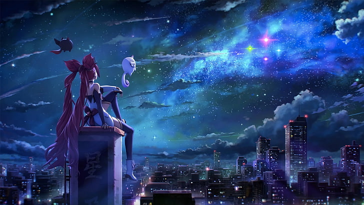 червенокос аниме герой цифров тапет, League of Legends, нощ, HD тапет
