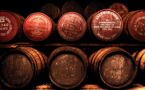 wnętrze, piwnice, brąz, whisky, Szkocja, beczki, Glenmorangie, drewno, alkohol, whisky, Tapety HD HD wallpaper
