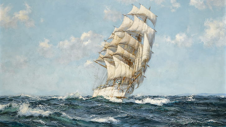 Schooner Ship Sail Ship Ocean Painting HD, digital / artwork, ocean, painting, ship, sail, schooner, Fond d'écran HD