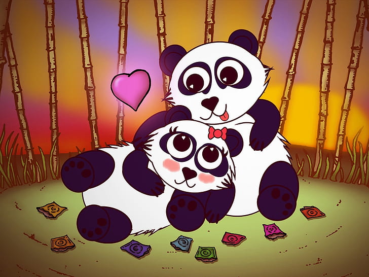 زوجين القلب الباندا الحب الحيوانات تحمل HD الفن ، الحب ، زوجين ، الباندا ، القلب، خلفية HD