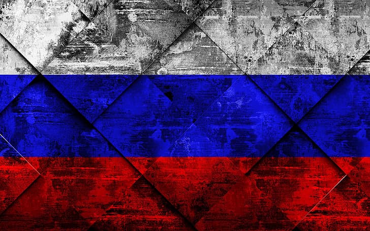 Rusia, Eropa, Bendera, Federasi Rusia, Bendera Rusia, Bendera Rusia, Seni Grunge, Tekstur Grunge Belah Ketupat, Wallpaper HD