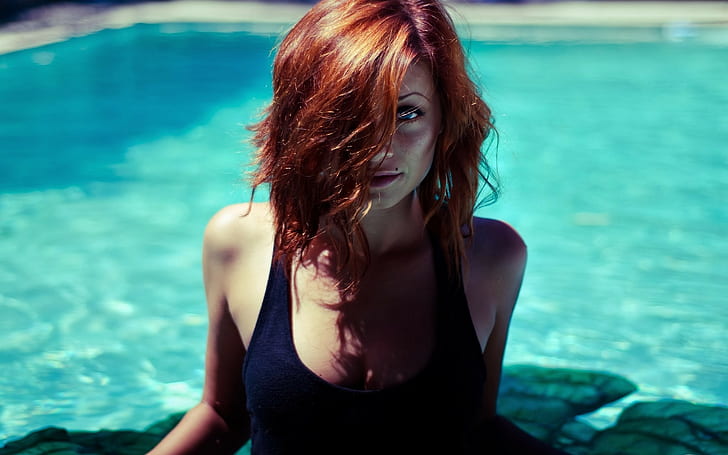 Sierra Love, Woman, Swimming Pool, Redhead, sierra love, woman, swimming pool, redhead, HD wallpaper