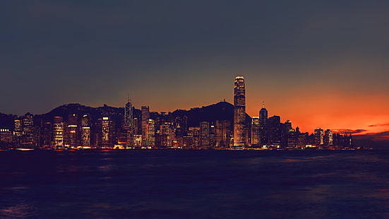 검은 콘크리트 고층 빌딩, 도시, 홍콩, 스카이 라인, HD 배경 화면 HD wallpaper