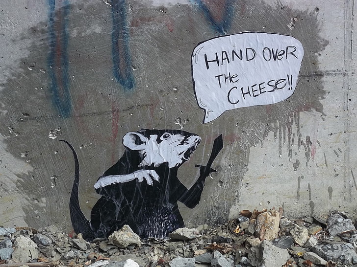 Ilustración de rata negra, graffiti, ratas, Fondo de pantalla HD