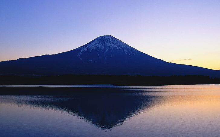 صورة ظلية الجبل ، جبل فوجي ، المناظر الطبيعية ، اليابان ، بركان ، انعكاس، خلفية HD