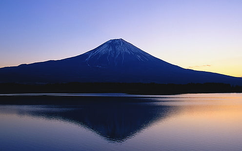 silhouette mountain, Mount Fuji, landscape, Japan, volcano, reflection, HD wallpaper HD wallpaper
