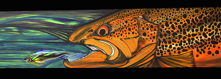 artwork, bass, fish, fishes, fishing, painting, sport, trout, HD wallpaper