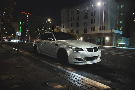 BMW, Ciudad, Noche, E60, M5, Fondo de pantalla HD HD wallpaper